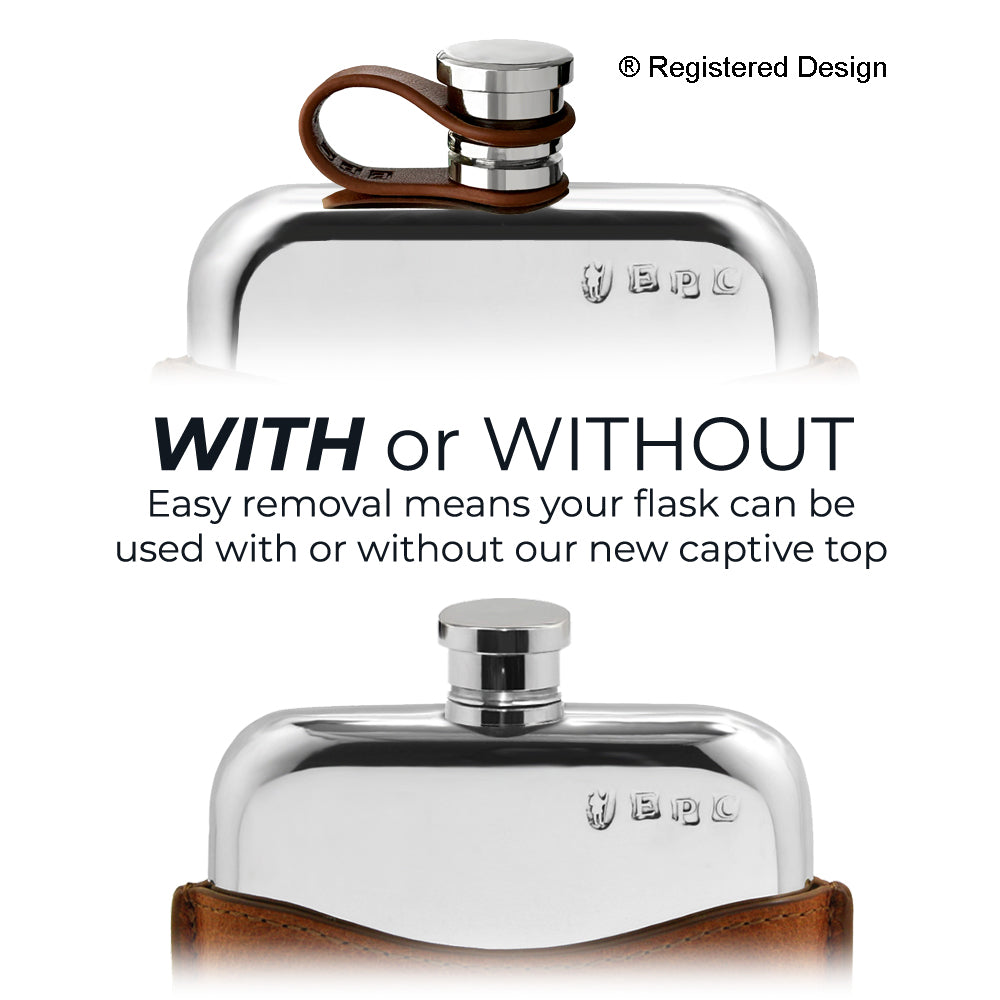 Fiaschetta da 6 once in peltro con custodia in vera pelle marrone