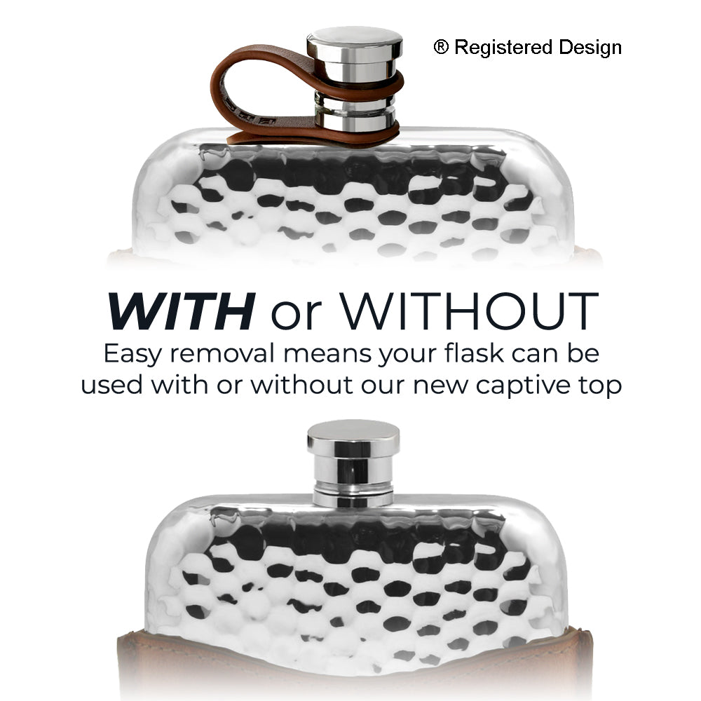 Flasque de poche de 6 oz en étain avec étui en cuir havane véritable