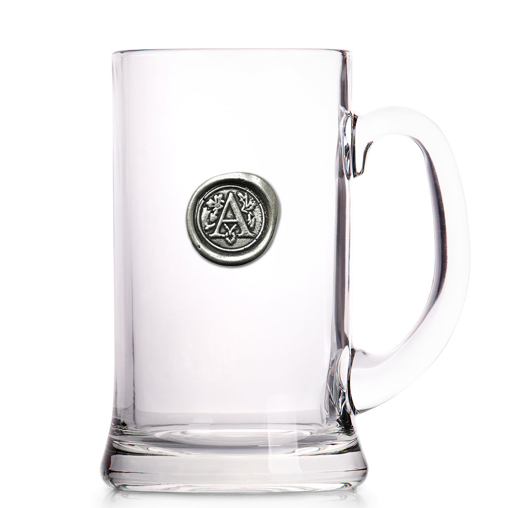 Monogram 1 Pint Glass Beer Mug Tankard Personalised Gift With Pewter Initial
