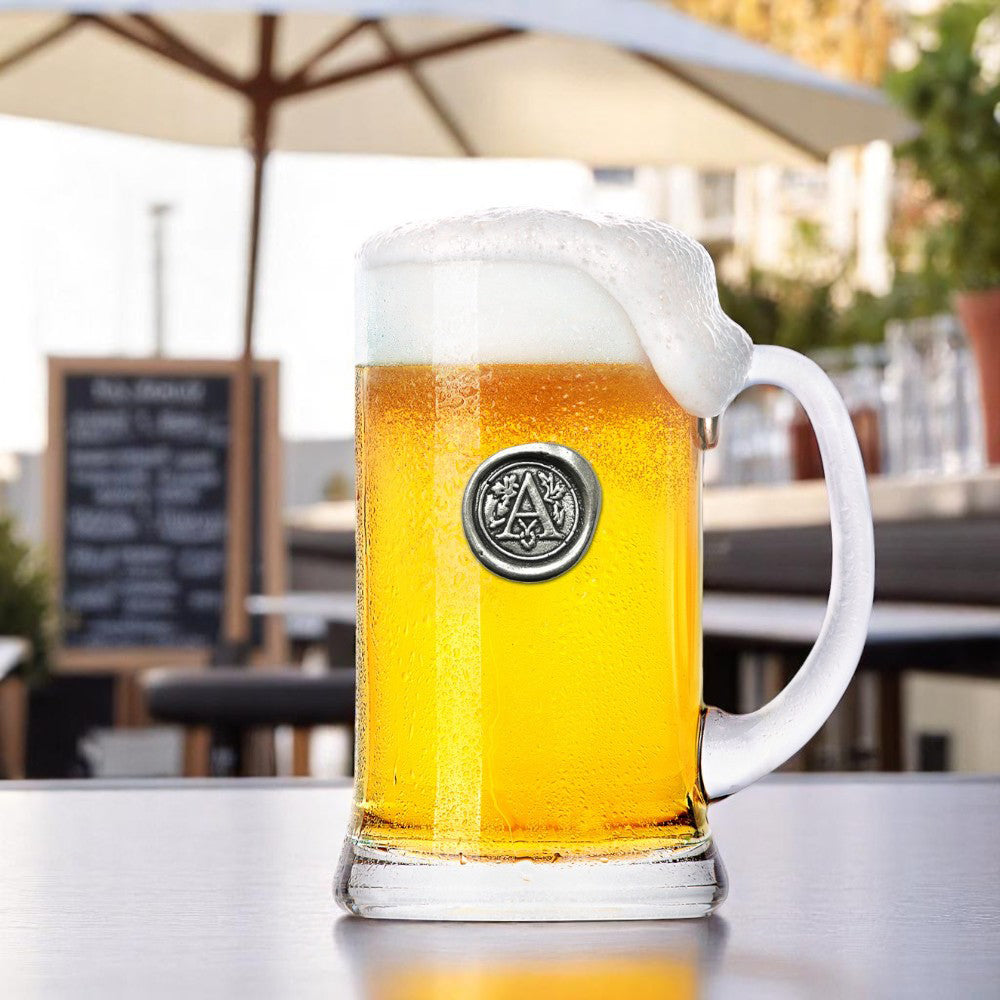 Monogram 1 Pint Glass Beer Mug Tankard Personalised Gift With Pewter Initial