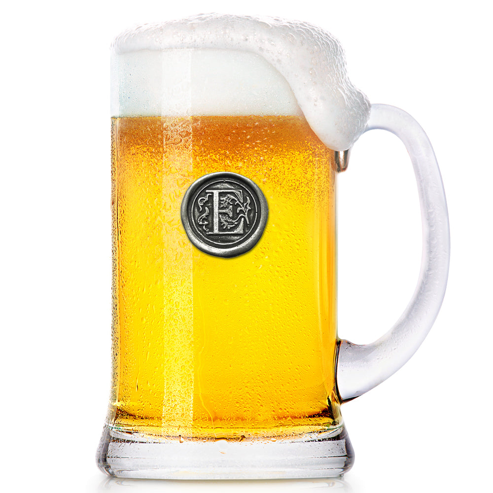Monogram 1 Pint Glass Beer Mug Tankard Personalised Gift With Pewter Initial