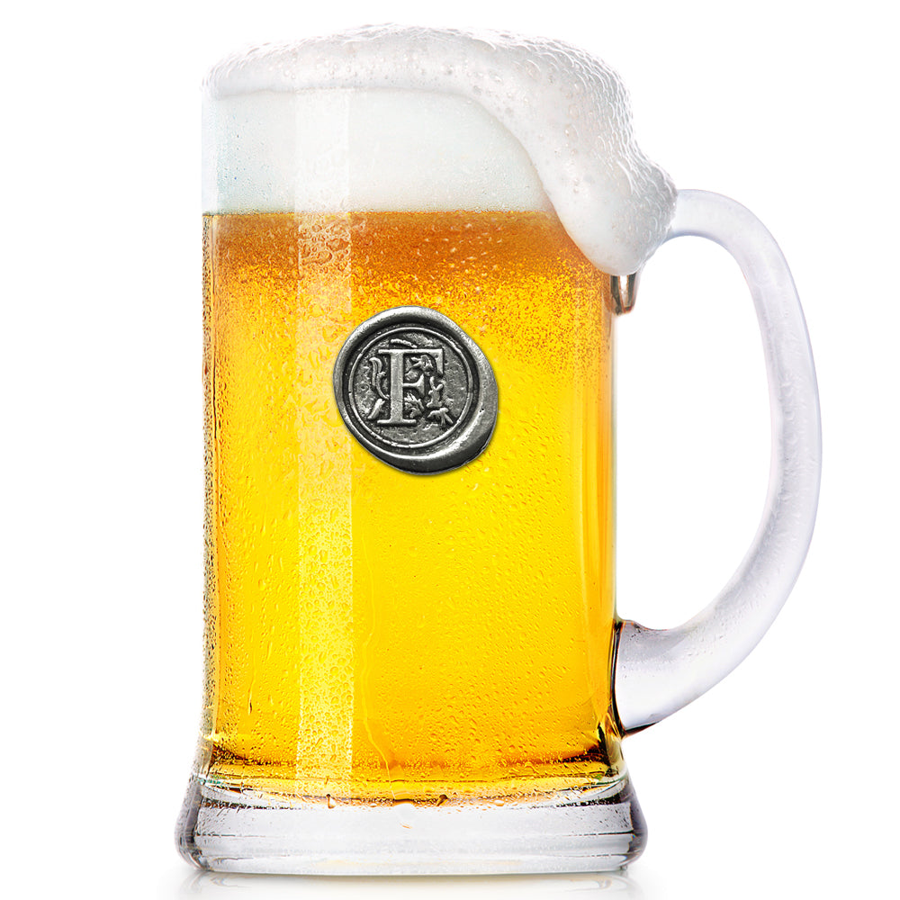 Monogram 1 Pint Glass Beer Mug Tankard Personalised Gift With Pewter Initial