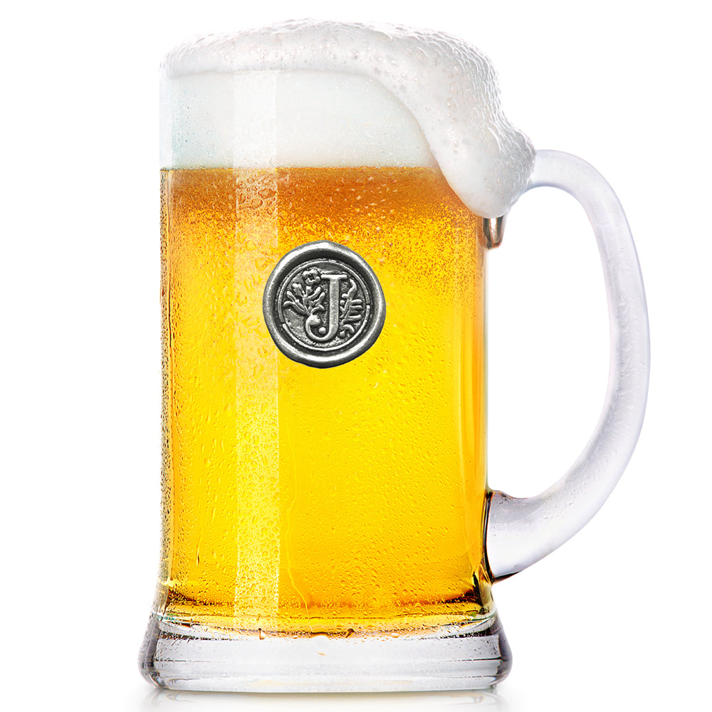 Monogram 1 Pint Glass Beer Mug Tankard Personalised Gift With Pewter Initial