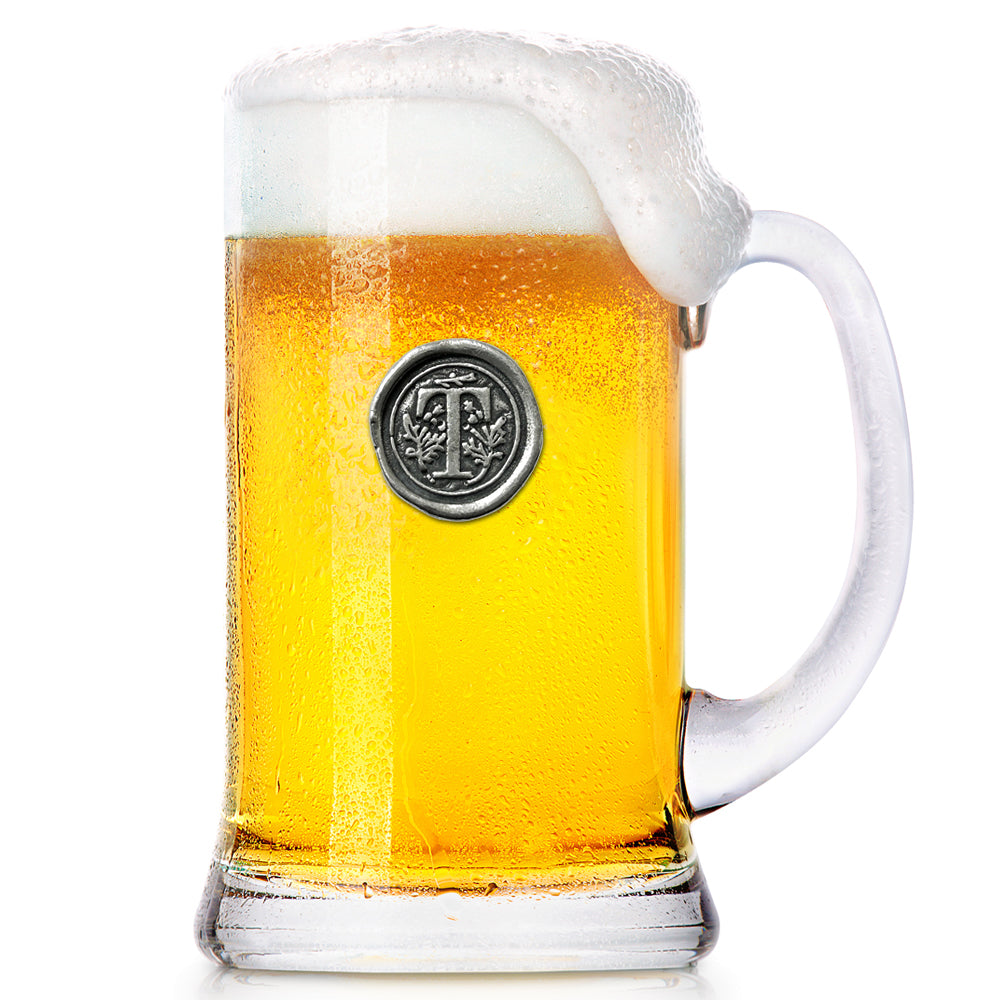 Monogram 1 Pint Glass Beer Mug Tankard Personalised Gift With Pewter Initial
