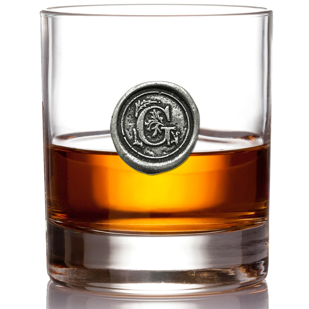 Monogram Whiskey Whisky Glass Tumbler Personalised Gift With Pewter Initial