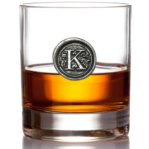 Bicchiere di vetro per whisky Monogram Whisky Regalo personalizzato con iniziale in peltro
