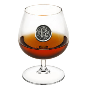 Monogramma Brandy Cognac Snifter in vetro Regalo personalizzato con iniziale in peltro