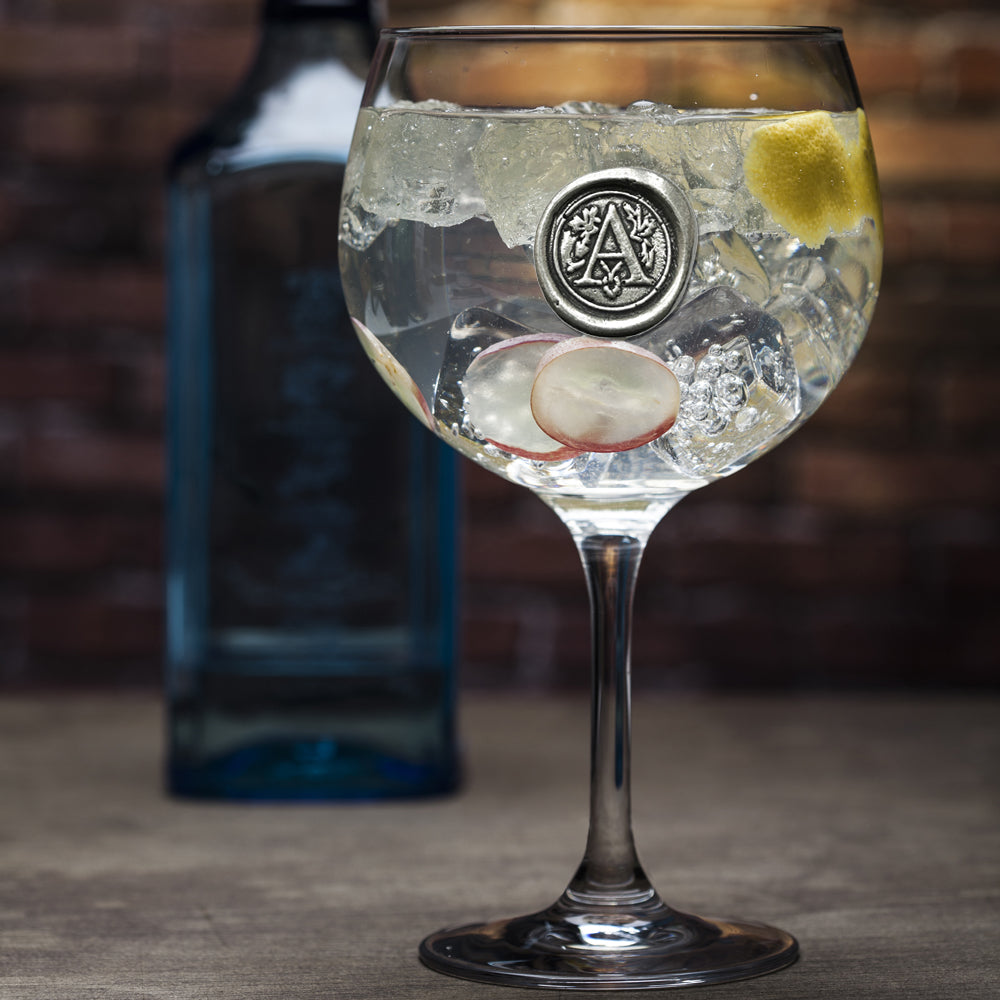 Monogram Gin Glass Personalised Gift With Pewter Initial