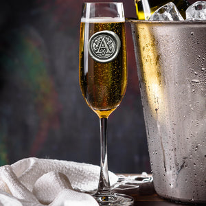 Monogram Champagne Glass Flute Personalised Gift With Pewter Initial