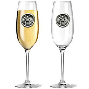 Monogram Champagne Glass Flute Personalised Gift With Pewter Initial