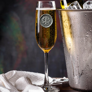 Monogramm Champagner Glas Flöte personalisiertes Geschenk mit Zinn Initial