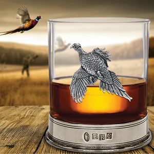 Set di 2 bicchieri di vetro per whisky in peltro di fagiano da 11 once