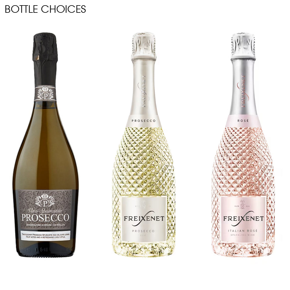 Luxury Prosecco Gift Set Includes Bottle, 2 Flutes, Pewter Bottles Sealer & Truffles