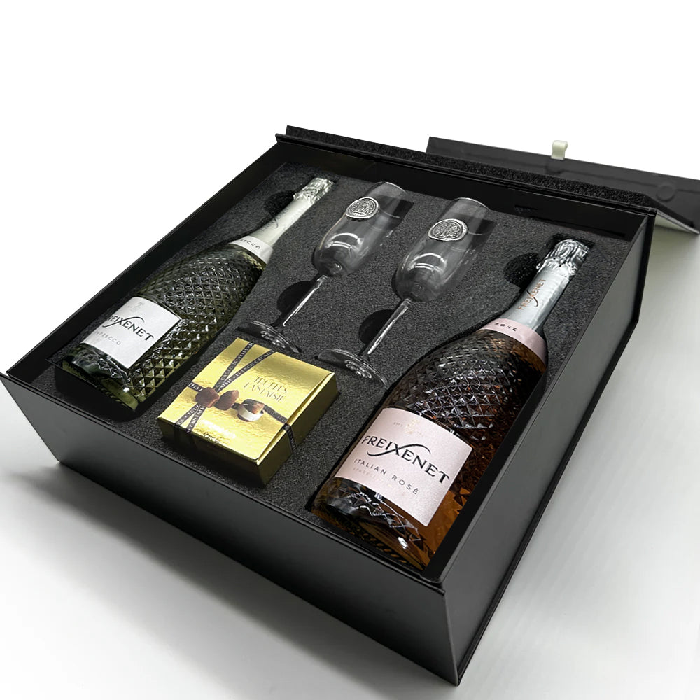 Luxury Prosecco Gift Set Includes Freixenet &amp; Freixenet Rose, 2 Personalised Flutes &amp; Truffles