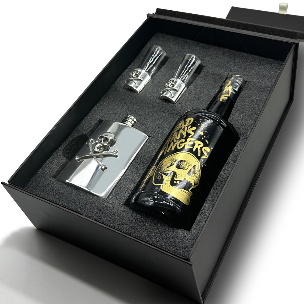 Luxury Rum Gift Set Includes Bottle, Shot Glasses and Hip Flask