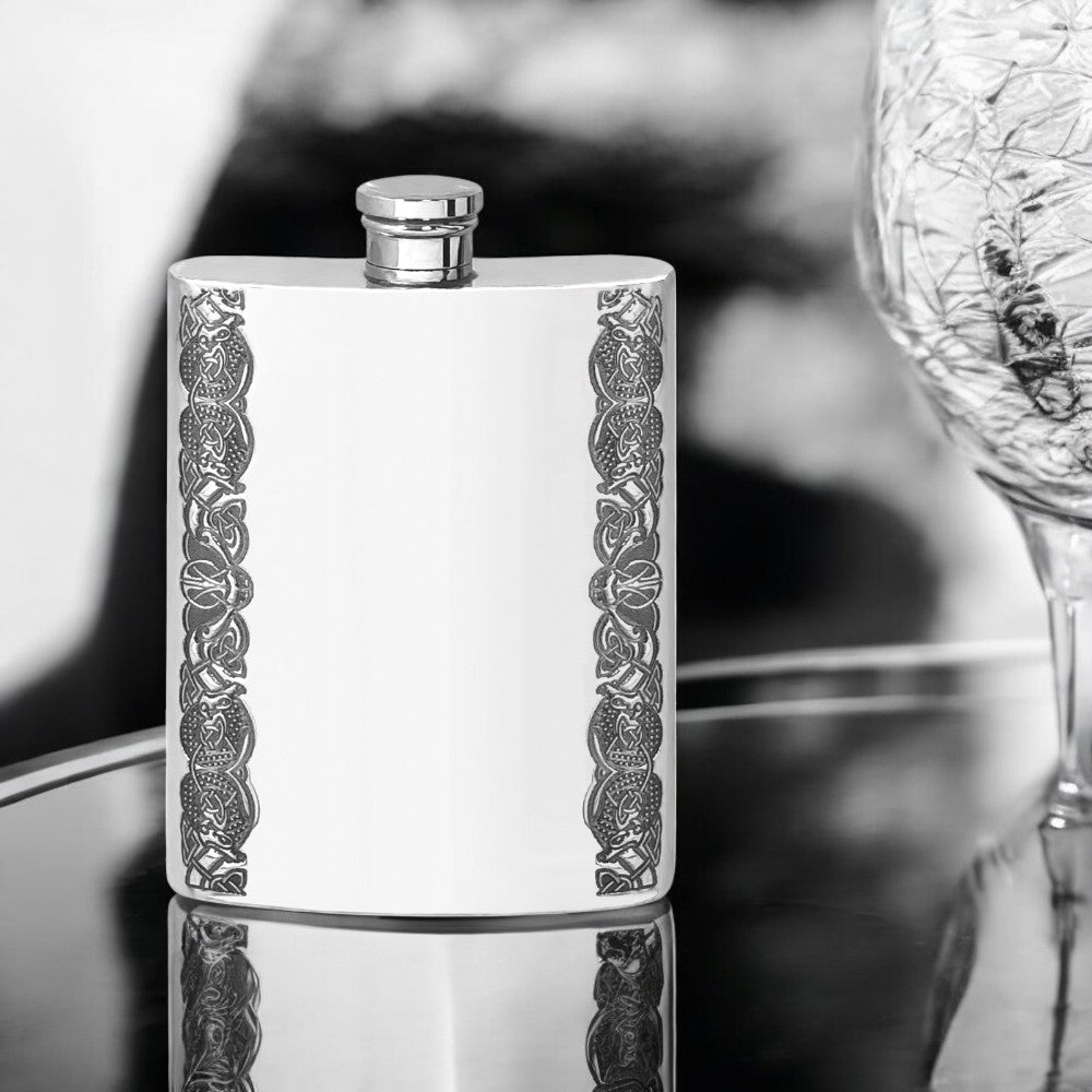 6oz Pewter Hip Flask with Linear Celtic Design