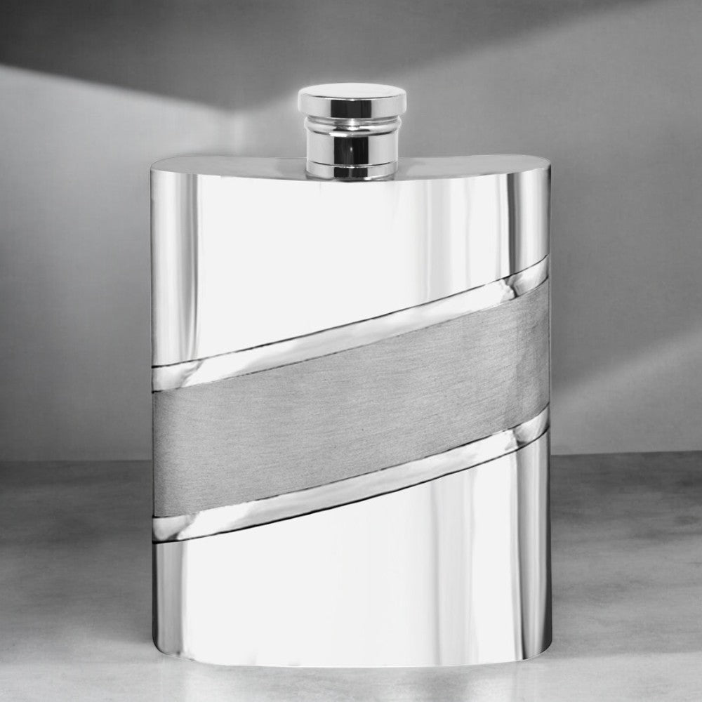 Flasque de poche 6oz en étain avec bande diagonale en satin