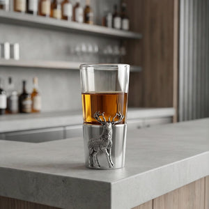 Pewter Shot Glass With Stag Badge