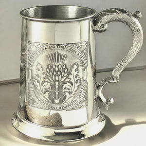 1 Pint* Pewter Beer Mug Tankard with Scottish Tae A Thistle Design