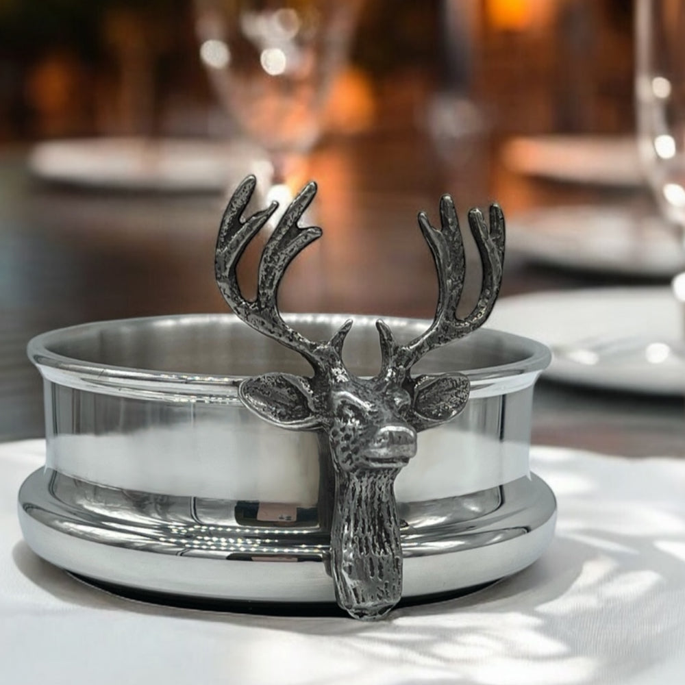 Luxury Pewter Wine Bottle Coaster with Stag Adornment