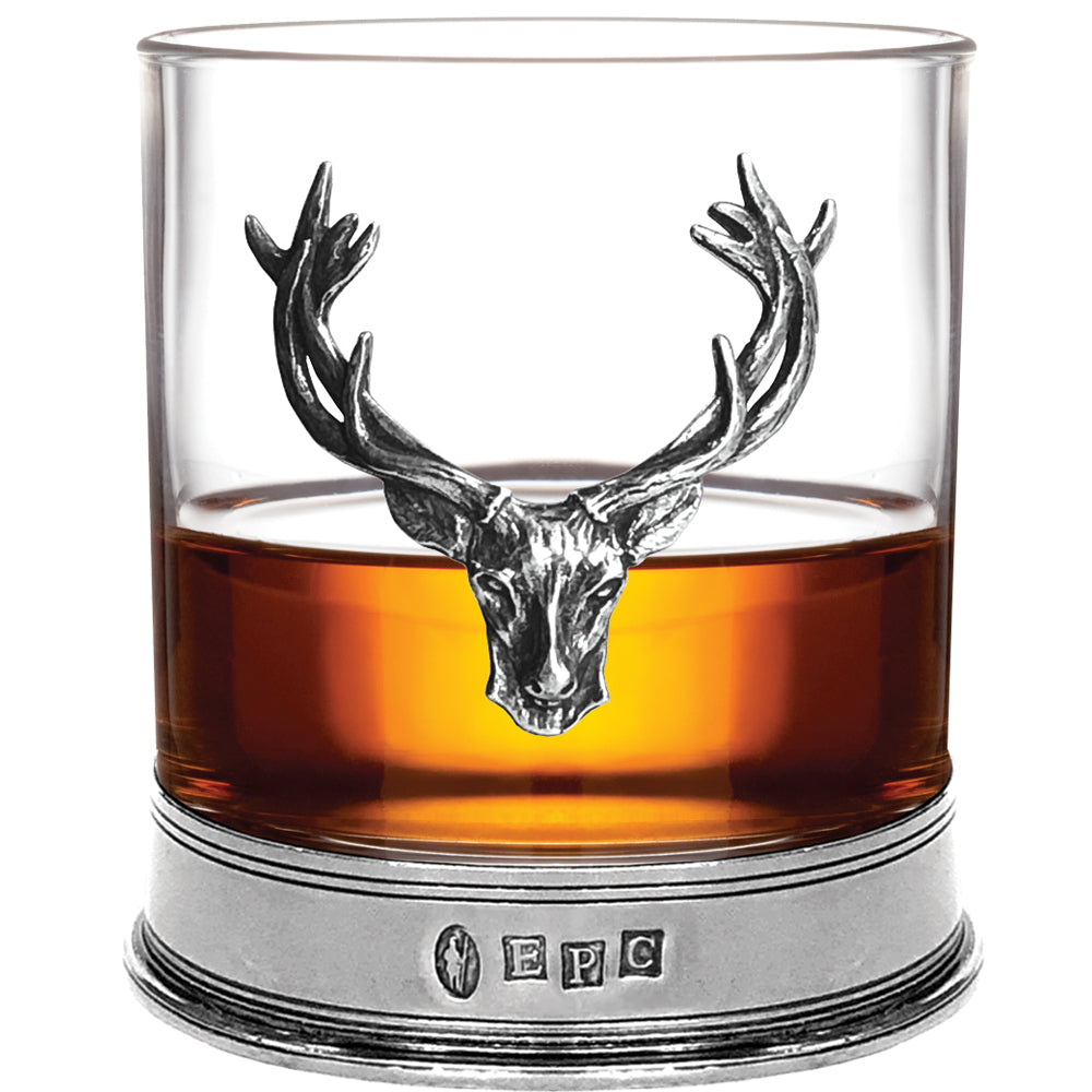 11oz Stag Head Pewter Whisky Glass Tumbler Set of 2