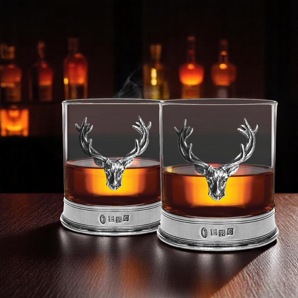 11oz Stag Head Pewter Whisky Glass Tumbler Set of 2