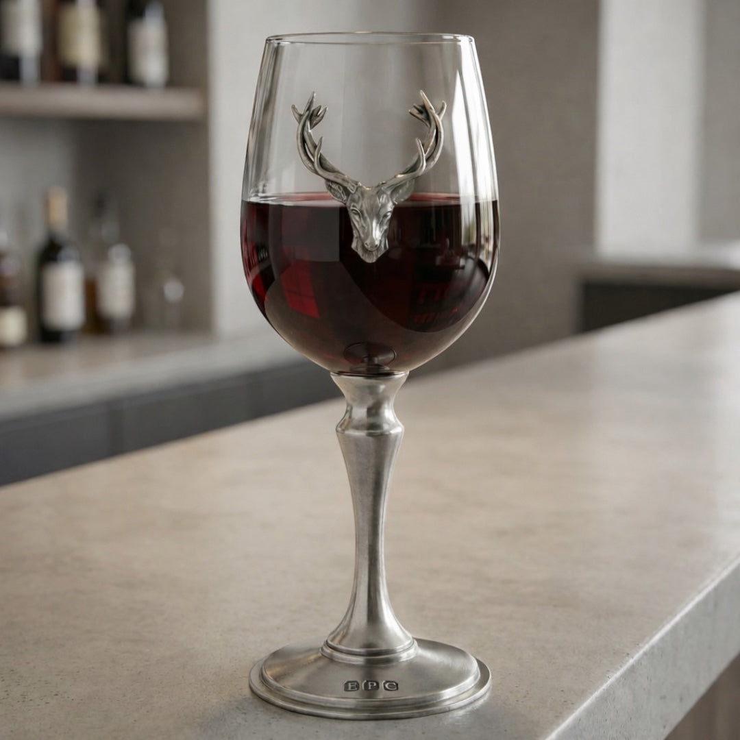 Luxus Zinn Hirsch Kopf Weinglas mit massivem Zinn Stiel