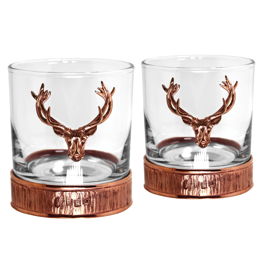 Majestic 570ml Whisky, Wine &amp; Spirits Copper Stag Crystal Decanter Gift Set Includes 2x 11oz Stag Copper Tumblers - GSET13