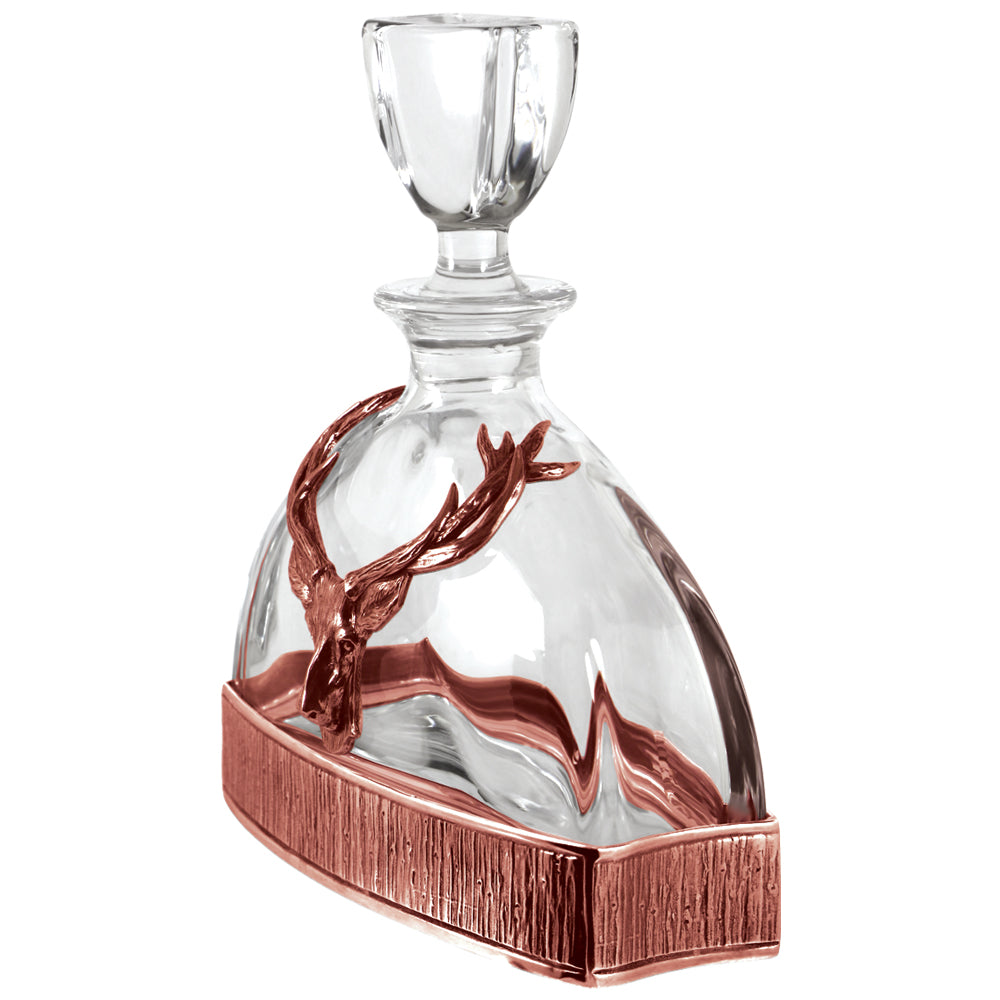 Majestic 570ml Whisky, Wine &amp; Spirits  Copper Stag Crystal Decanter Gift Set Includes 4x 11oz Stag Copper Tumblers