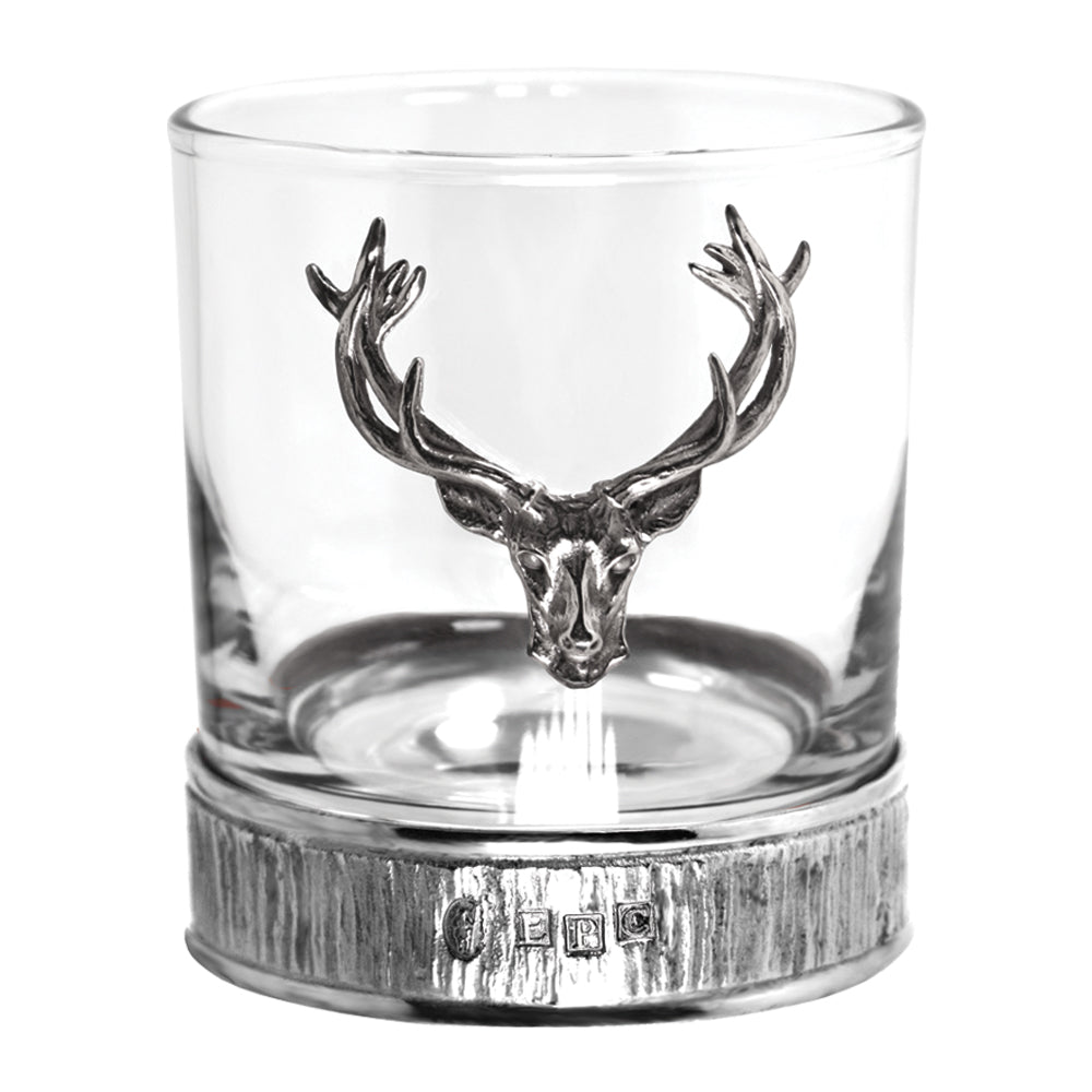 Majestic 570ml Whisky, Wine &amp; Spirits  Stag Crystal Decanter Gift Set Includes 2x 11oz Stag Pewter Tumblers