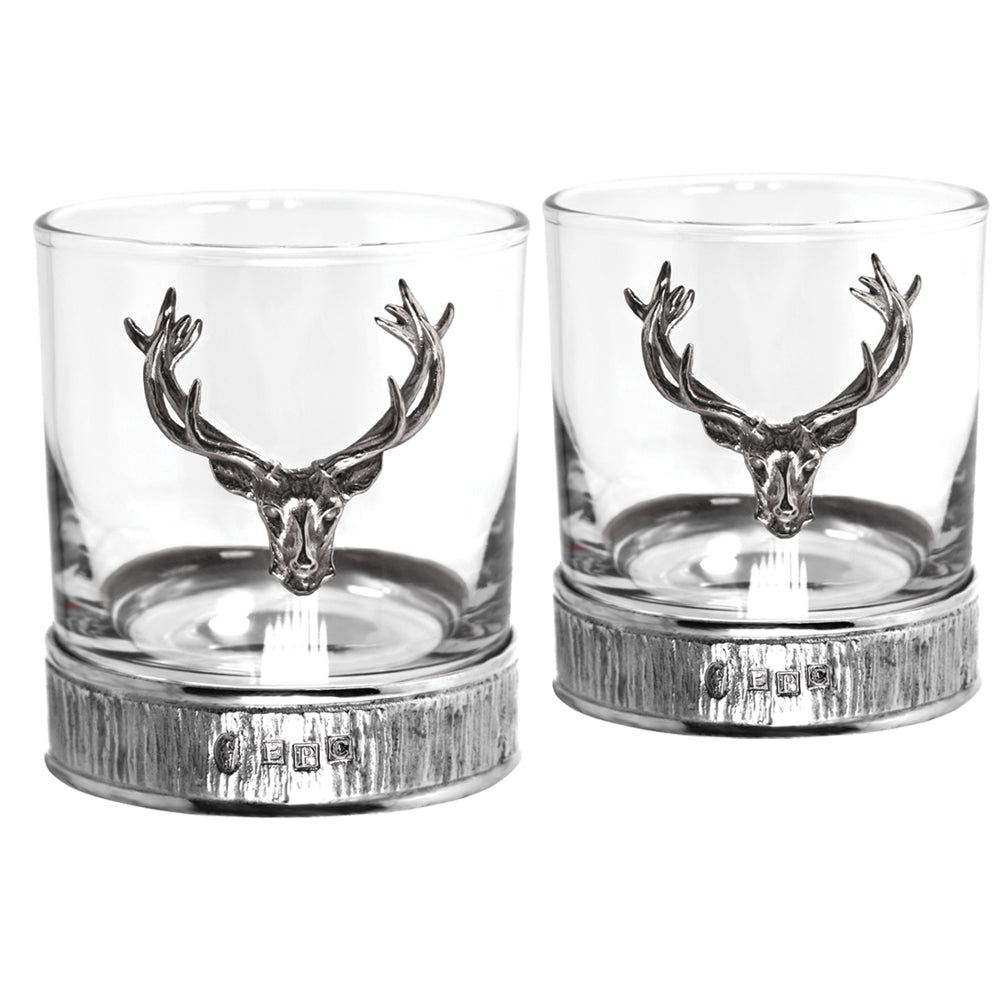 Majestic 570ml Whisky, Wine &amp; Spirits  Stag Crystal Decanter Gift Set Includes 2x 11oz Stag Pewter Tumblers
