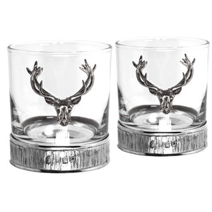 Majestic 570ml Whisky, Wine & Spirits  Stag Crystal Decanter Gift Set Includes 2x 11oz Stag Pewter Tumblers