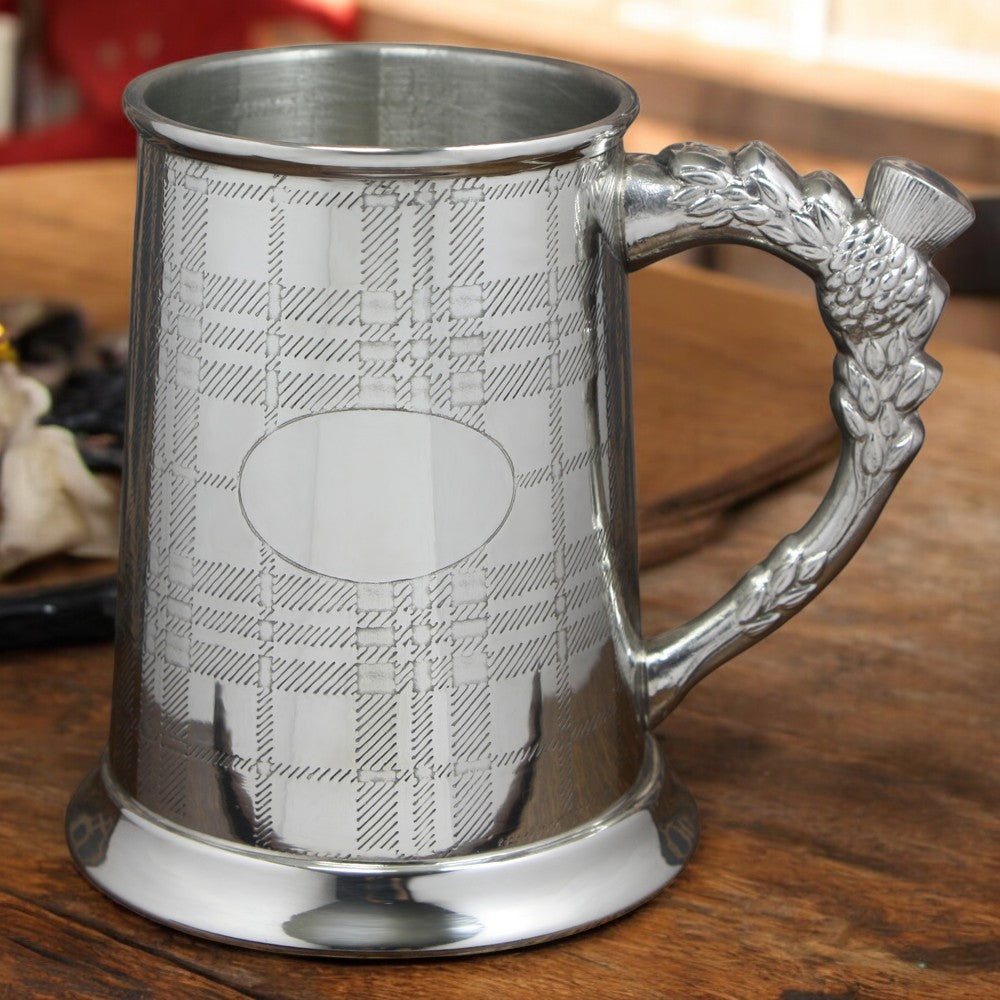 1 Pint* Pewter Beer Mug Tankard with Tartan Design