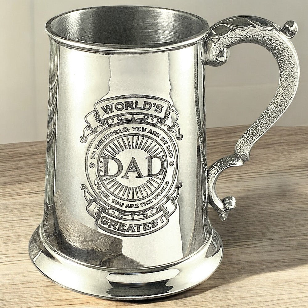 1 Pint* Pewter Beer Mug Tankard with World's Greatest Dad Design