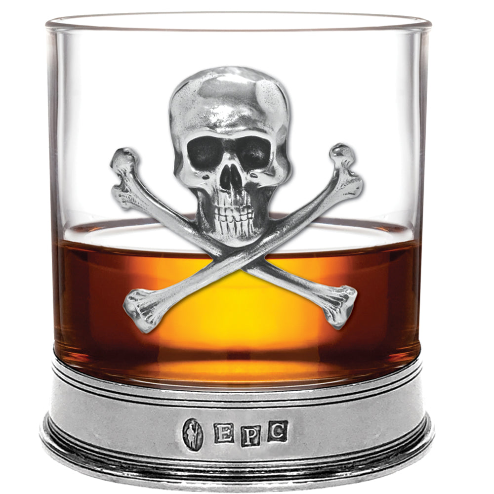 11oz Poison Skull and Cross Bones Pewter Rum or Whisky Glass Tumbler Set of 2
