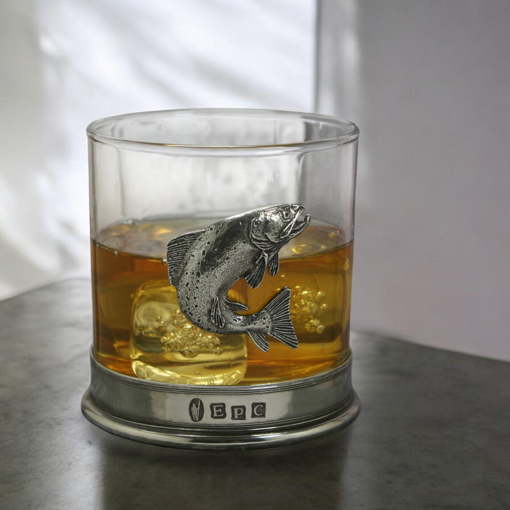 11oz Trout Fishing Pewter Whisky Glass Tumbler