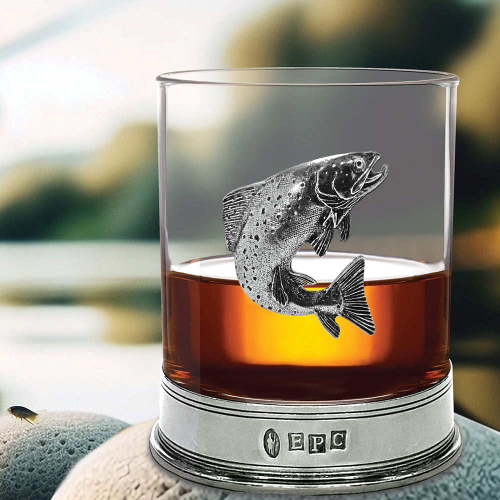 Pewter Mounted Salmon Whisky Tumbler Glass | Fathers Day