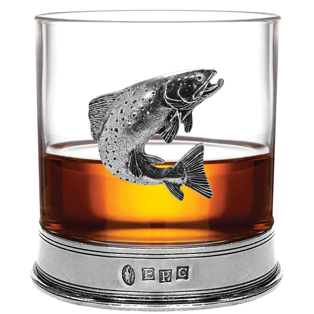 11oz Trout Fishing Pewter Whisky Glass Tumbler Set of 2
