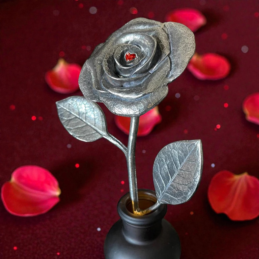 Valentine Everlasting Love Forever Pewter Rose With Swarovski Heart Crystal Keepsake Gift