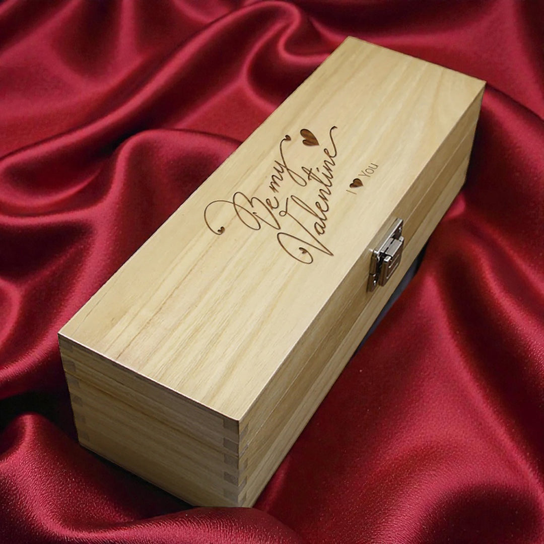 Valentines Day Single Hinged Champagne Wine Or Whiskey Wooden Box