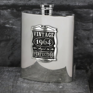 60th Birthday or Anniversary Gift 1964 Vintage Years Pewter Hip Flask