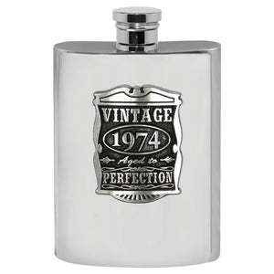 50th Birthday or Anniversary Gift 1974 Vintage Years Pewter Hip Flask