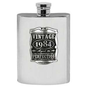 40th Birthday or Anniversary Gift 1984 Vintage Years Pewter Hip Flask