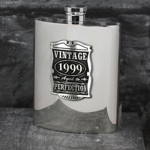 25th Birthday or Anniversary Gift 1999 Vintage Years Pewter Hip Flask