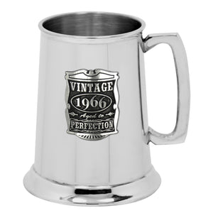 60th Birthday or Anniversary Gift 1966 Vintage Years Pewter Beer Mug Tankard