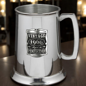60th Birthday or Anniversary Gift 1966 Vintage Years Pewter Beer Mug Tankard