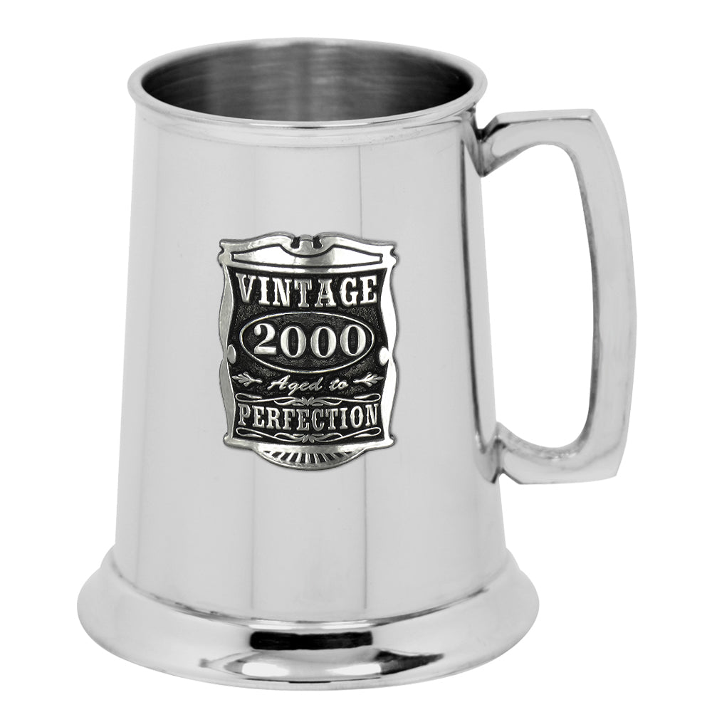 25th Birthday or Anniversary Gift 2000 Vintage Years Pewter Beer Mug Tankard
