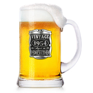 70th Birthday or Anniversary Gift 1954 Vintage Years Glass Pewter Beer Mug Tankard
