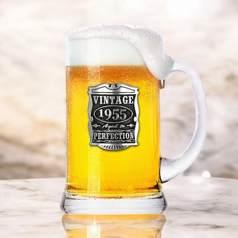 70th Birthday or Anniversary Gift 1955 Vintage Years Glass Pewter Beer Mug Tankard