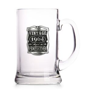 60th Birthday or Anniversary Gift 1964 Vintage Years Glass Pewter Beer Mug Tankard